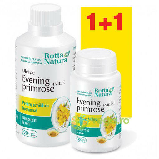 Pachet Evening Primrose + Vitamina E 90Cps+30Cps Gratis, ROTTA NATURA, Pachete 1+1, 1, Vegis.ro