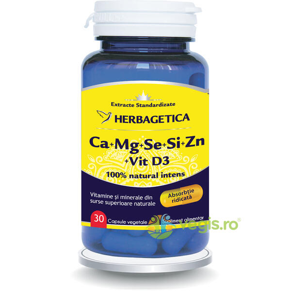 Complex Forte (Ca+Mg+Se+Si+Zn) Cu Vitamina D3 2000UI 30Cps, HERBAGETICA, Capsule, Comprimate, 1, Vegis.ro