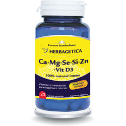 Complex Forte (Ca+Mg+Se+Si+Zn) Cu Vitamina D3 2000UI 30Cps HERBAGETICA