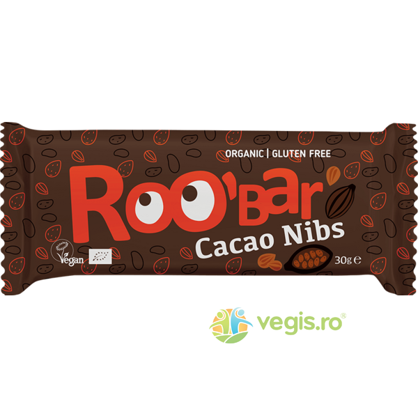Baton cu Miez de Cacao si Migdale Raw Ecologic/Bio 30g, ROOBAR, Dulciuri sanatoase, 1, Vegis.ro