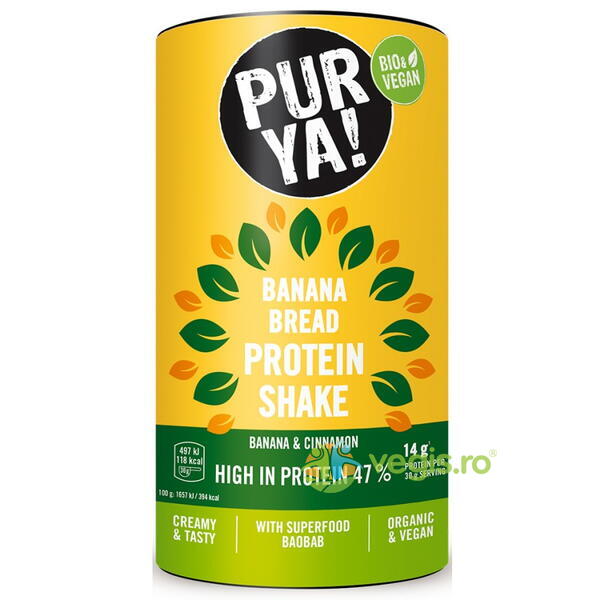 Pulbere pentru Shake Proteic cu Banane si Scortisoara Ecologica/Bio 480g, PUR YA!, Pulberi & Pudre, 1, Vegis.ro