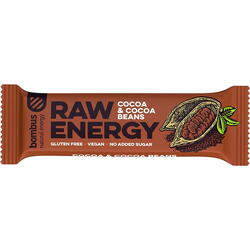 Baton Energizant Raw Energy cu Cacao si Boabe de Cacao fara Gluten 50g BOMBUS