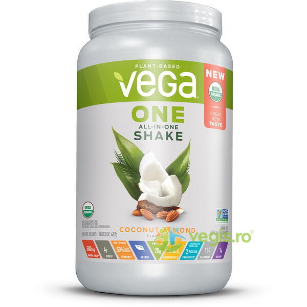 Shake Nutritiv cu Proteina Vegetala, Aroma de Cocos si Migdale Vega One All-In-One 687g, GNC, Pulberi & Pudre, 1, Vegis.ro