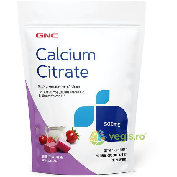 Calciu Citrat (Caramele cu Aroma Naturala de Fructe de Padure si Frisca) 30buc, GNC, Vitamine, Minerale & Multivitamine, 2, Vegis.ro