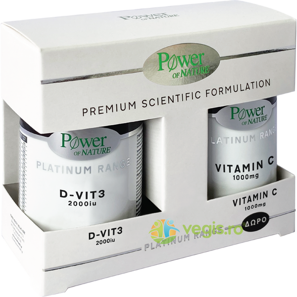 Pachet Vitamina D3 2000IU Platinum 60tb + Vitamina C 1000mg Platinum 20tb, POWER OF NATURE, Vitamine, Minerale & Multivitamine, 1, Vegis.ro