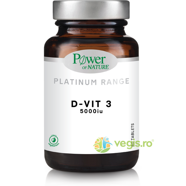 Vitamina D3 5000IU Platinum 60tb, POWER OF NATURE, Capsule, Comprimate, 1, Vegis.ro