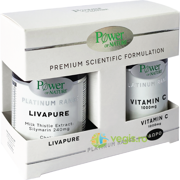 Pachet LivaPure Platinum 30tb +  Vitamina C 1000mg Platinum 20tb, POWER OF NATURE, Capsule, Comprimate, 1, Vegis.ro