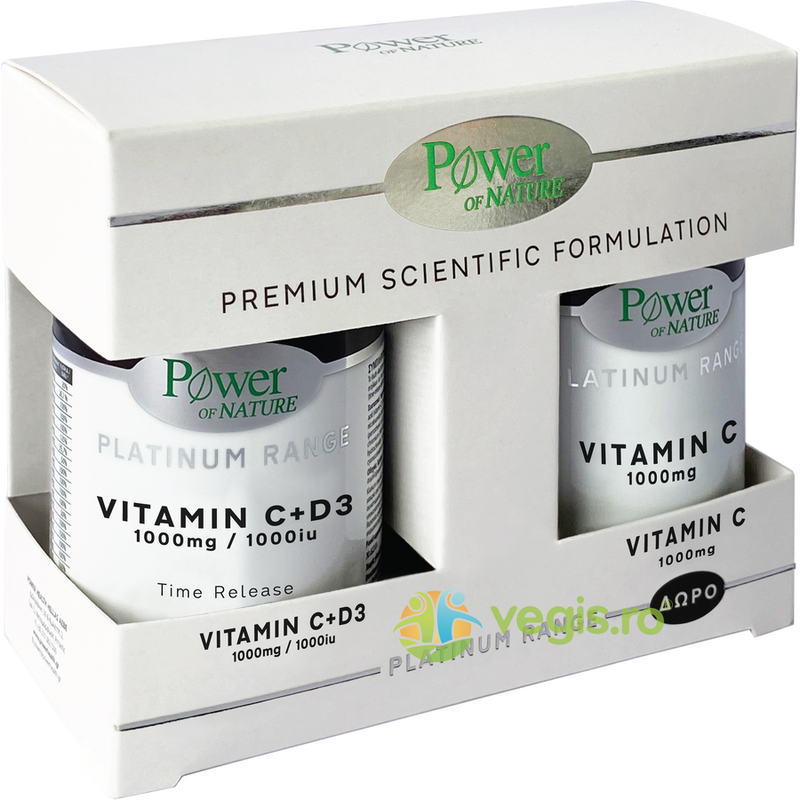 Pachet Vitamina C 1000mg & D3 1000iu Platinum 30tb + Vitamina C 1000mg Platinum 20tb POWER OF NATURE