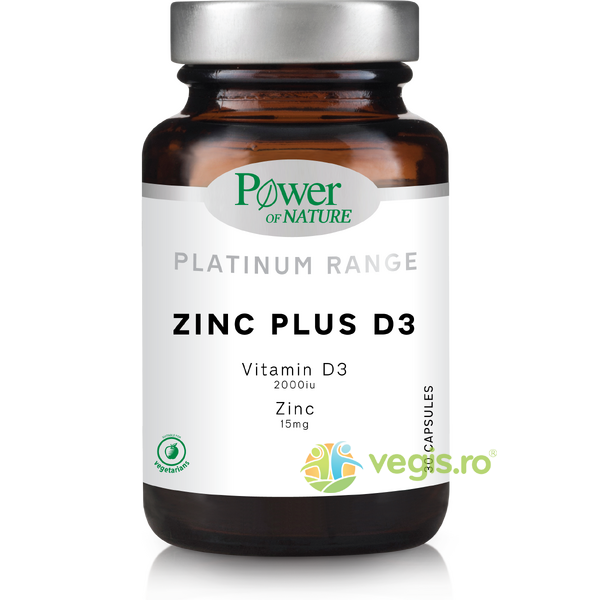 Zinc Plus D3 ( Zinc 15mg  + Vitamina D3 2000IU) Platinum 30tb, POWER OF NATURE, Capsule, Comprimate, 1, Vegis.ro