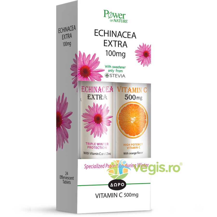 Pachet Echinacea Extra 24tb efervescente + Vitamina C 500mg 20tb efervescente POWER OF NATURE