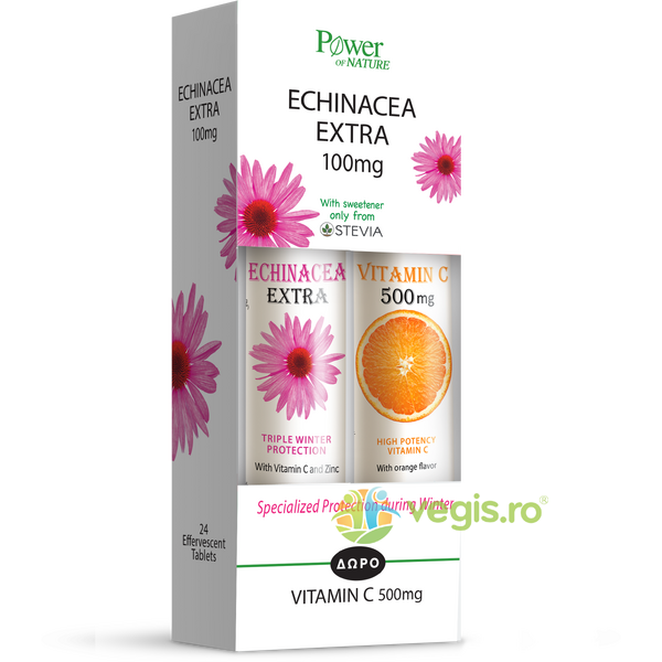 Pachet Echinacea Extra 24tb efervescente + Vitamina C 500mg 20tb efervescente, POWER OF NATURE, Vitamina C, 1, Vegis.ro