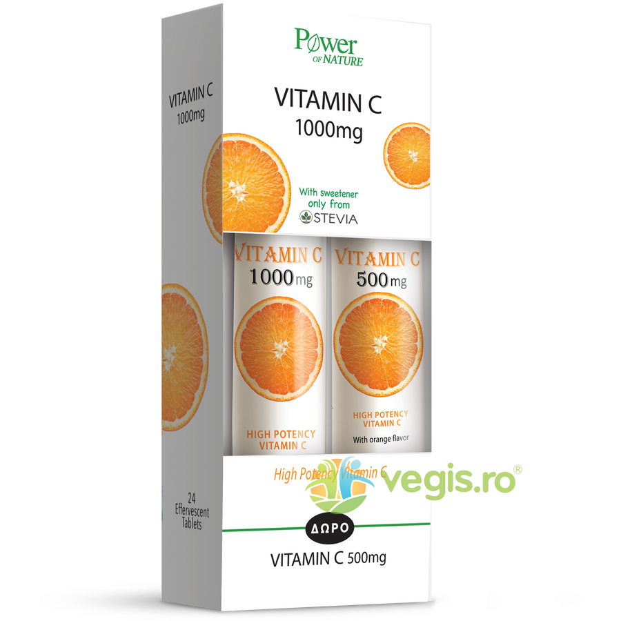 Pachet Vitamina C 1000mg 24tb efervescente + Vitamina C 500mg 20tb efervescente (Multivitamine Vitamina C
