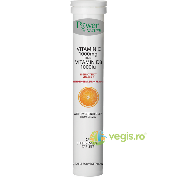 Vitamina C 1000mg + D3 1000IU 24tb efervescente, POWER OF NATURE, Vitamine, Minerale & Multivitamine, 1, Vegis.ro