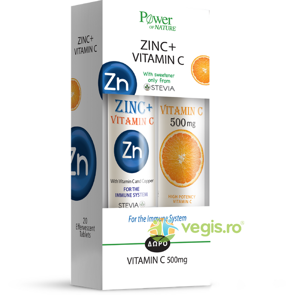 Pachet Zinc Plus Vitamina C 500mg si Cupru 20tb efervescente + Vitamina C 500mg 20tb efervescente, POWER OF NATURE, Vitamine, Minerale & Multivitamine, 1, Vegis.ro