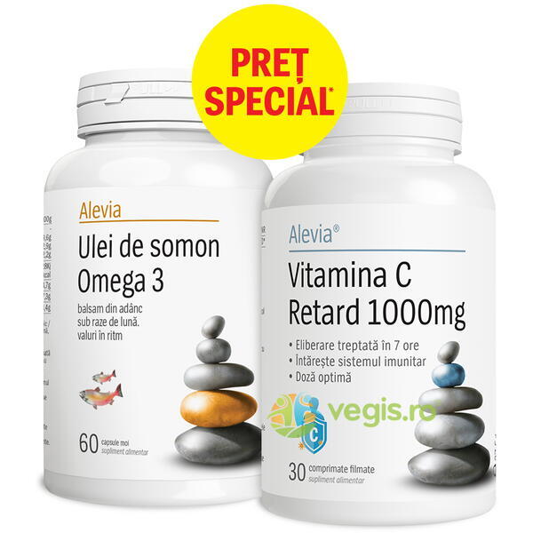 Pachet Ulei de Somon Omega 3 60cps + Vitamina C Retard 1000mg 30cps, ALEVIA, Capsule, Comprimate, 1, Vegis.ro