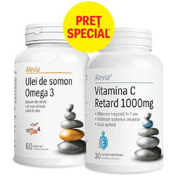 Pachet Ulei de Somon Omega 3 60cps + Vitamina C Retard 1000mg 30cps ALEVIA