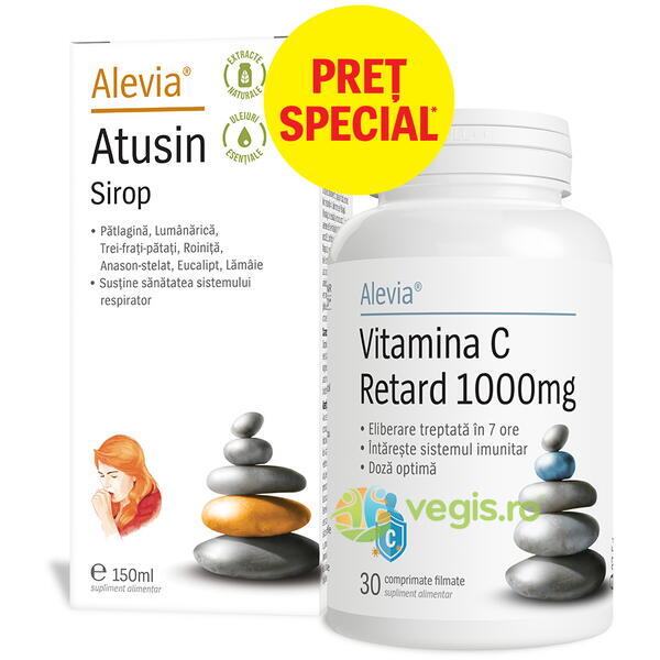 Pachet Sirop Atusin 150ml + Vitamina C Retard 1000mg 30cps, ALEVIA, Siropuri, Sucuri naturale, 1, Vegis.ro