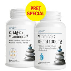 Pachet Ca-Mg-Zn Vitamineral 60cps + Vitamina C Retard 1000mg 30cps ALEVIA