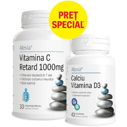 Pachet Calciu Vitamina D3 40cps + Vitamina C Retard 1000mg 30cps ALEVIA