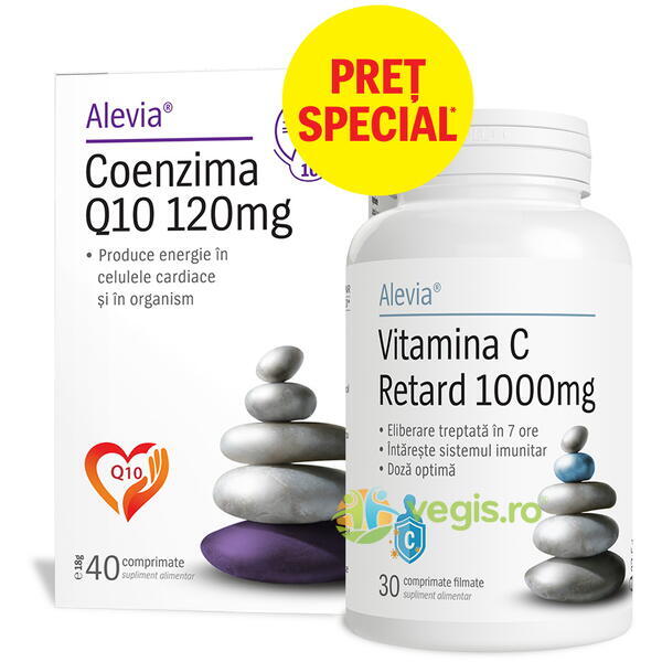 Pachet Coenzima Q10 120mg 40cps + Vitamina C Retard 1000mg 30cps, ALEVIA, Capsule, Comprimate, 1, Vegis.ro