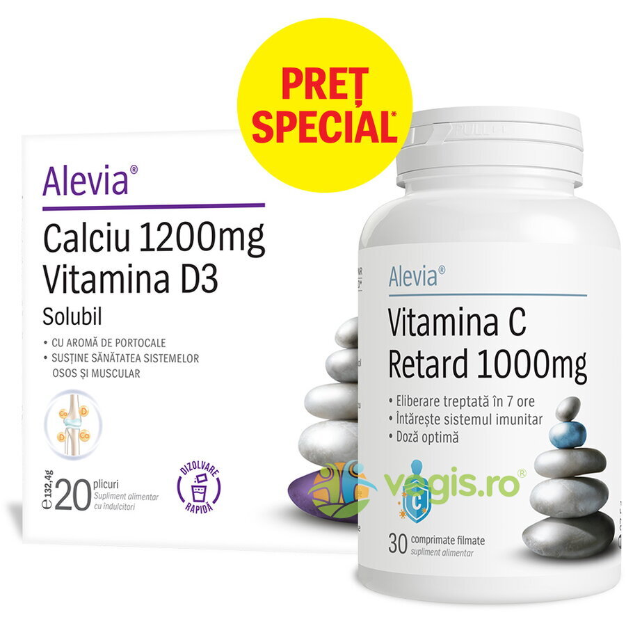 Pachet Calciu 1200mg Vitamina D3 20dz + Vitamina C Retard 1000mg 30cps