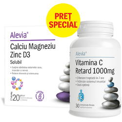 Pachet Calciu Magneziu Zinc D3 20dz + Vitamina C Retard 1000mg 30cps ALEVIA