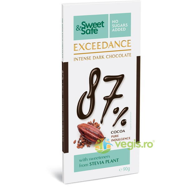 Ciocolata Intens Amaruie 87% cu Indulcitor Stevie Sweet&Safe 90g, SLY NUTRITIA, Ciocolata, 1, Vegis.ro