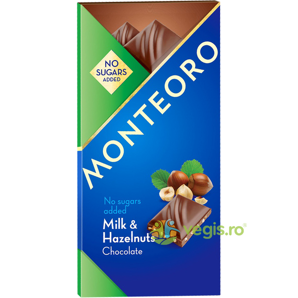 Ciocolata cu Lapte si Alune fara Zahar Adaugat Monteoro 90g, SLY NUTRITIA, Ciocolata, 1, Vegis.ro