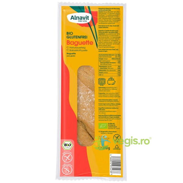 Bagheta Precoapta fara Gluten Ecologica/Bio 200g, ALNAVIT, Alimente BIO/ECO, 1, Vegis.ro