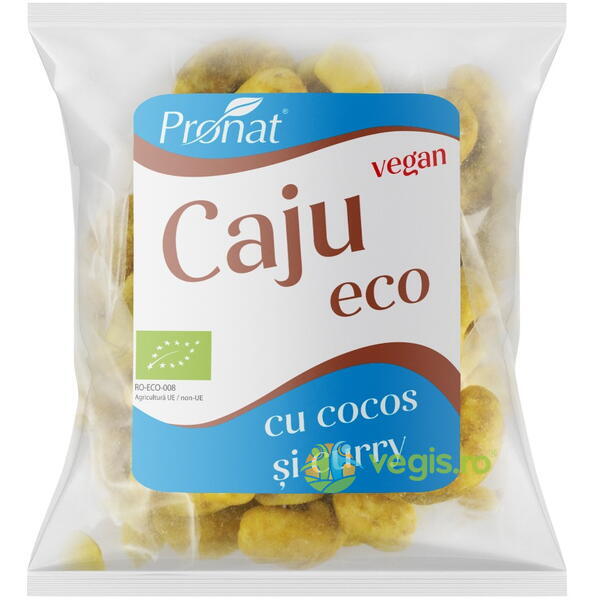 Caju Condimentat cu Aroma de Curry si Nuca de Cocos Ecologic/Bio 50g, PRONAT, Gustari, Saratele, 2, Vegis.ro