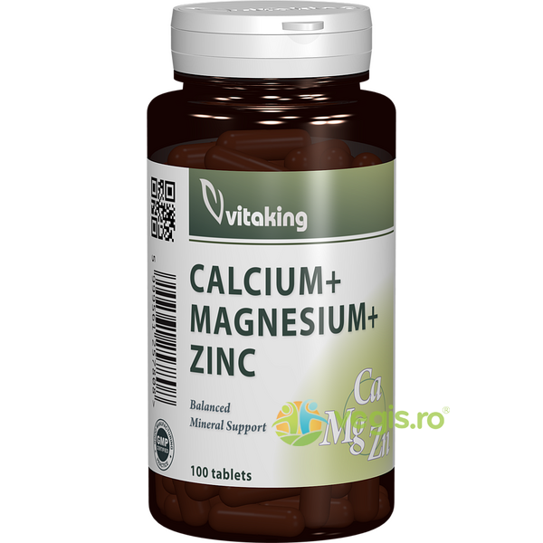 Calciu + Magneziu + Zinc 100cpr, VITAKING, Vitamine, Minerale & Multivitamine, 1, Vegis.ro