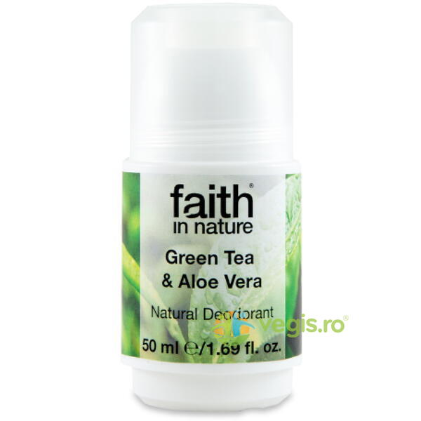 Deodorant Roll On Natural cu Ceai Verde si Aloe Vera 50ml, FAITH IN NATURE, Deodorante naturale, 1, Vegis.ro
