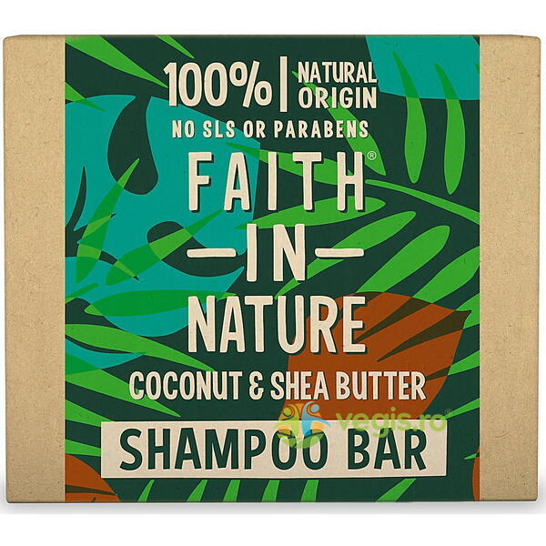 Sampon Natural Solid Nutritiv pentru Par Uscat cu Unt de Shea si Cocos 85g, FAITH IN NATURE, Cosmetice Par, 1, Vegis.ro