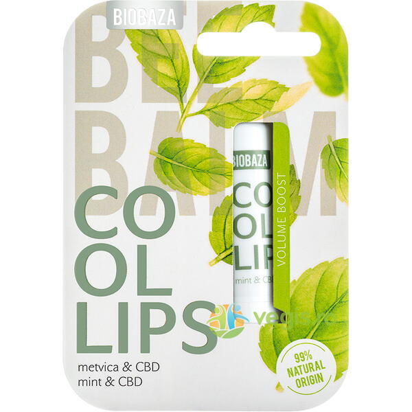 Balsam pentru Buze cu Menta si CBD Cool Lips 4.5g, BIOBAZA, Cosmetice ten, 2, Vegis.ro