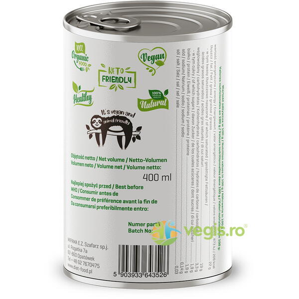 Bautura de Cocos 22% Grasime Ecologica/Bio 400ml, DIET FOOD, Produse din Nuca de Cocos, 3, Vegis.ro