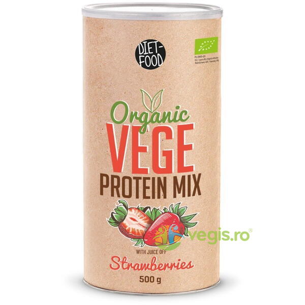 Mix Proteine de Origine Vegana cu Capsuni Ecologic/Bio 500g, DIET FOOD, Pulberi & Pudre, 3, Vegis.ro