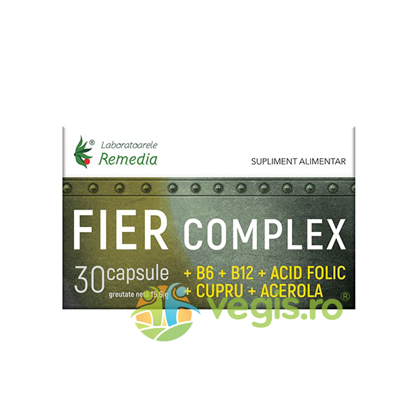 Fier Complex + B6 + B12+ Acid Folic + Cupru + Acerola 30cps