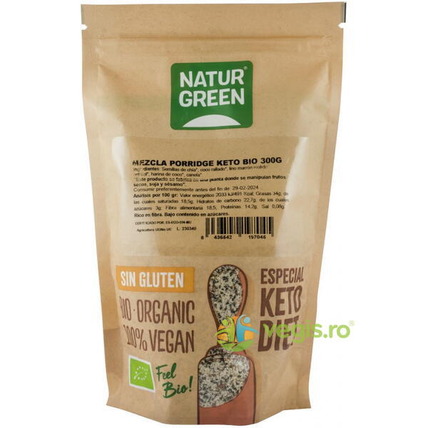 Premix pentru Porridge Keto fara Gluten Ecologic/Bio 300g, NATUR GREEN, Alimente BIO/ECO, 1, Vegis.ro
