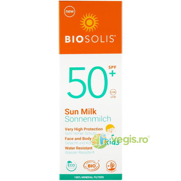 Lapte de Soare cu Protectie Solara pentru Copii SPF 50+ Biosolis Ecologic/Bio 100ml, Bazar Bio, Plaja & Protectie Solara, 2, Vegis.ro
