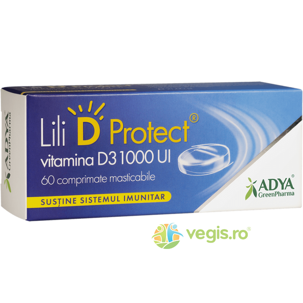 Lili D Protect Vitamina D3 1000UI 60cpr masticabile, ADYA GREEN PHARMA, Vitamine, Minerale & Multivitamine, 1, Vegis.ro