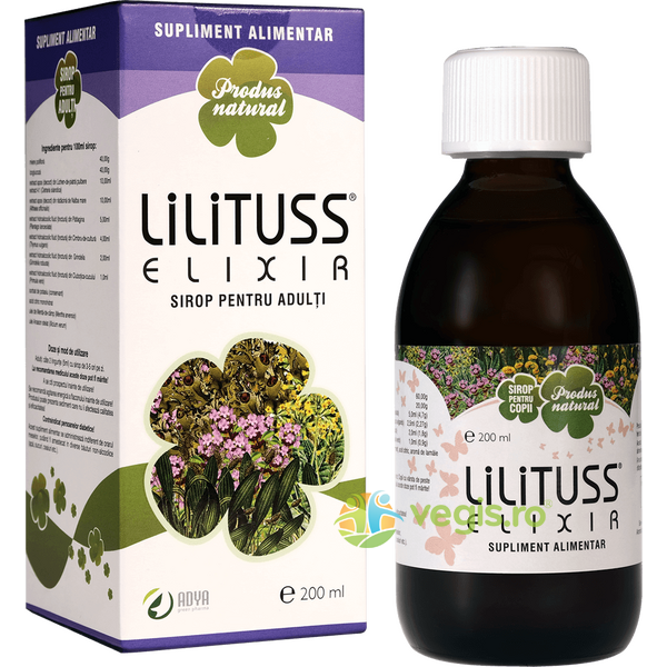 Sirop pentru Adulti Lilituss Elixir 200ml, ADYA GREEN PHARMA, Siropuri, Sucuri naturale, 1, Vegis.ro
