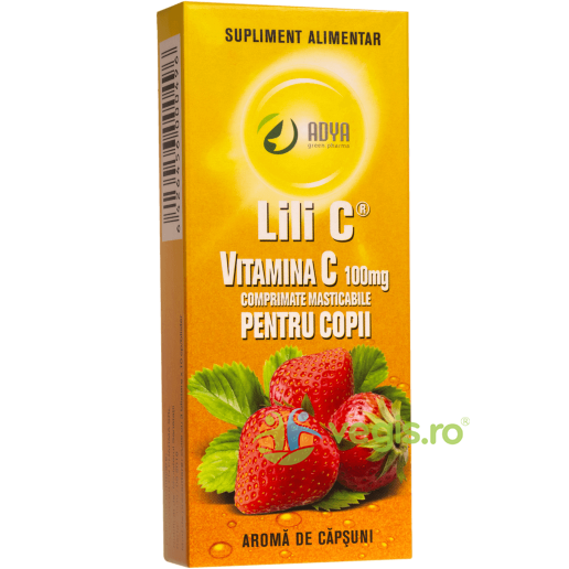 Vitamina C cu Aroma de Capsuni pentru Copii 100mg 30cpr, ADYA GREEN PHARMA, Vitamina C, 1, Vegis.ro