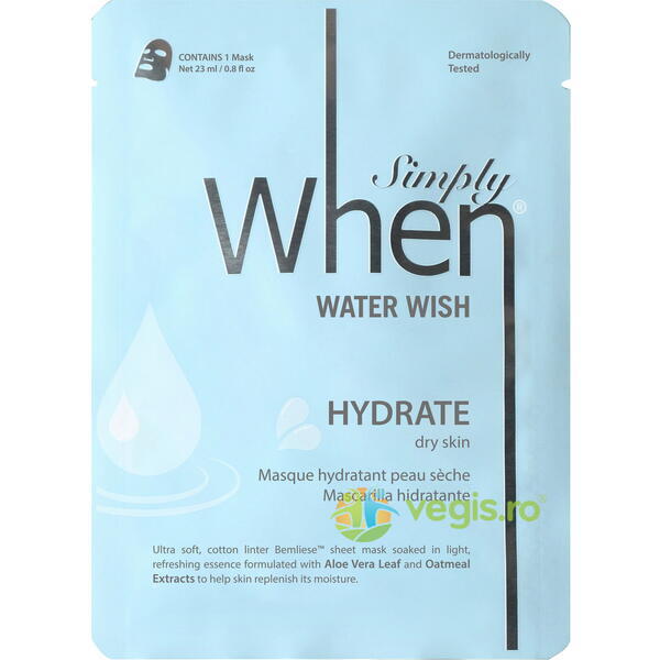 Masca Hidratanta pentru Ten Uscat cu Acid Hialuronic si Aloe Vera Water Wish 23g, WHEN, Cosmetice ten, 2, Vegis.ro