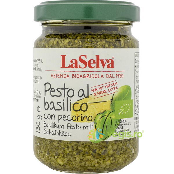 Pesto cu Busuioc si Pecorino Ecologic/Bio 130g, LASELVA, Conserve Naturale, 1, Vegis.ro