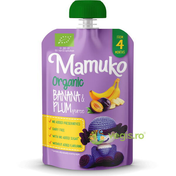 Piure de Banane si Prune 4+ Luni Ecologic/Bio 100g, MAMUKO, Alimente Naturale Copii, 1, Vegis.ro