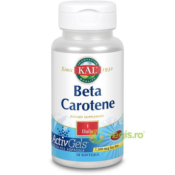 Beta Carotene (Beta Caroten) 7500ui 50cps Secom,, KAL, Capsule, Comprimate, 1, Vegis.ro