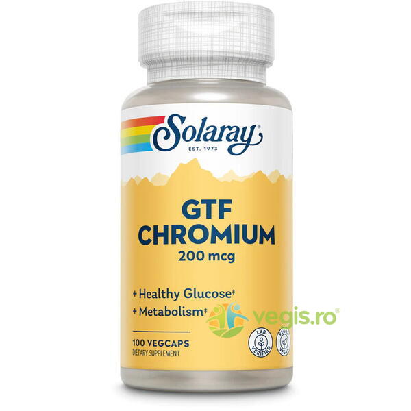 Chromium GTF (Crom) 200mcg 100cps vegetale Secom,, SOLARAY, Capsule, Comprimate, 1, Vegis.ro