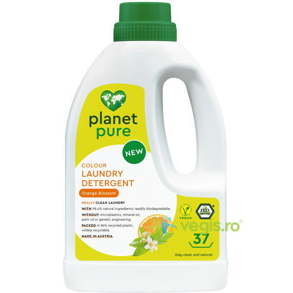 Detergent pentru Rufe Colorate cu Flori de Portocal Ecologic/Bio 1.48L, PLANET PURE, Detergenti de Rufe, 1, Vegis.ro
