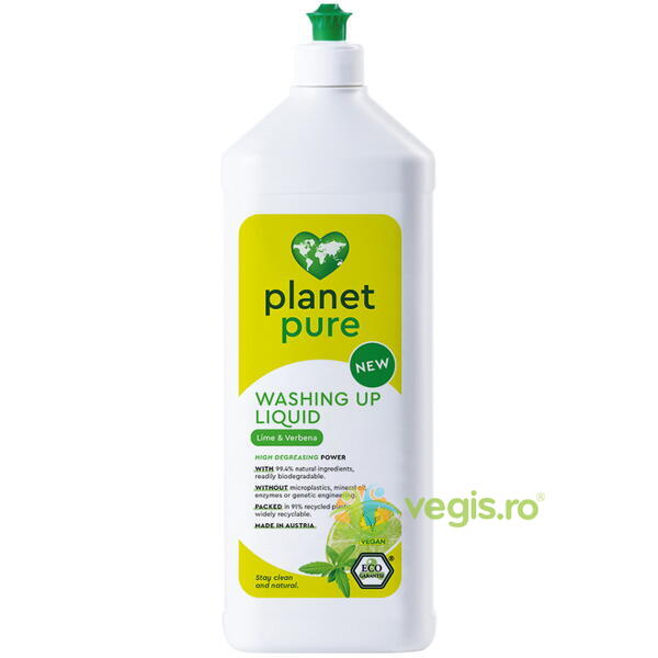 Detergent pentru Vase cu Lime si Verbena Ecologic/Bio 1L, PLANET PURE, Detergent Vase, 1, Vegis.ro