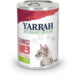 Bucati de Hrana cu Carne de Pui si Vita pentru Pisici Ecologice/Bio 405g YARRAH
